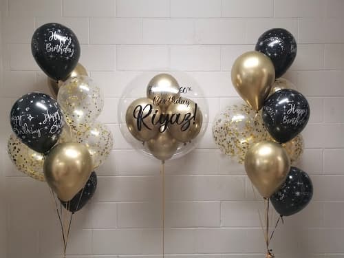 Balloons Vancouver Shiny Supreme Fantasy Gold and Black Happy Birthday Custom Name Set