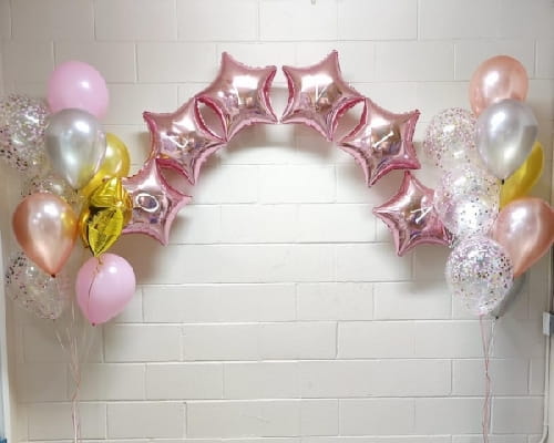 Balloons Vancouver Custom Print Confetti and Rose Gold Birthday Arch Backdrop