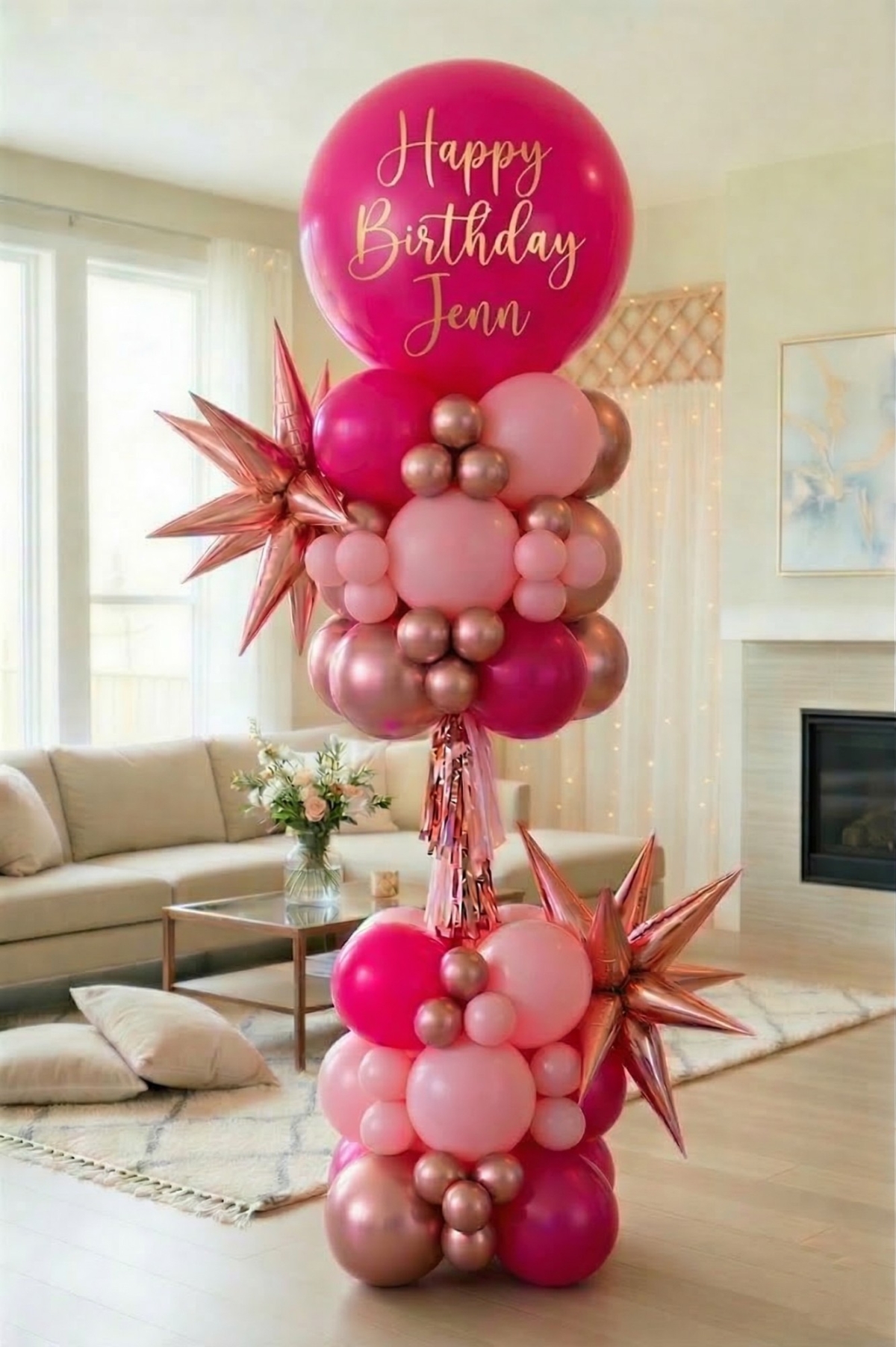 7ft Custom Message Starburst Balloon Tower INDOOR