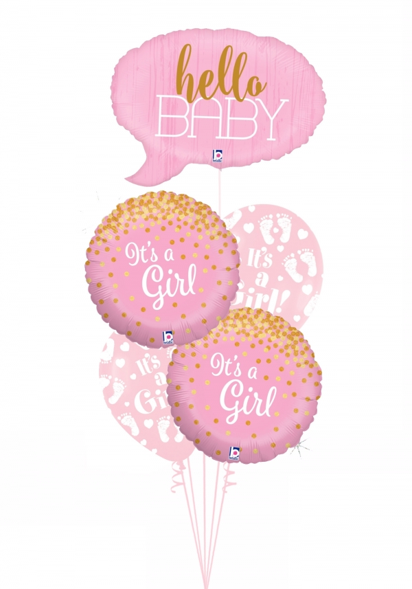 Hello Baby Girl Confetti With Footprints Bouquet Balloons Vancouver